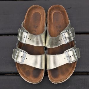 BIRKENSTOCK ARIZONA Silver Sandals 38 Narrow